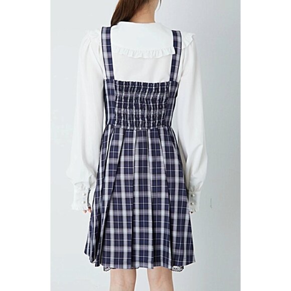 ANK ROUGE Hime Gyaru blue plaid corset front dress - Picture 5 of 8